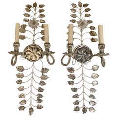 1930 Sconcese francesi in stile Art Nouveau a foglia d'argento