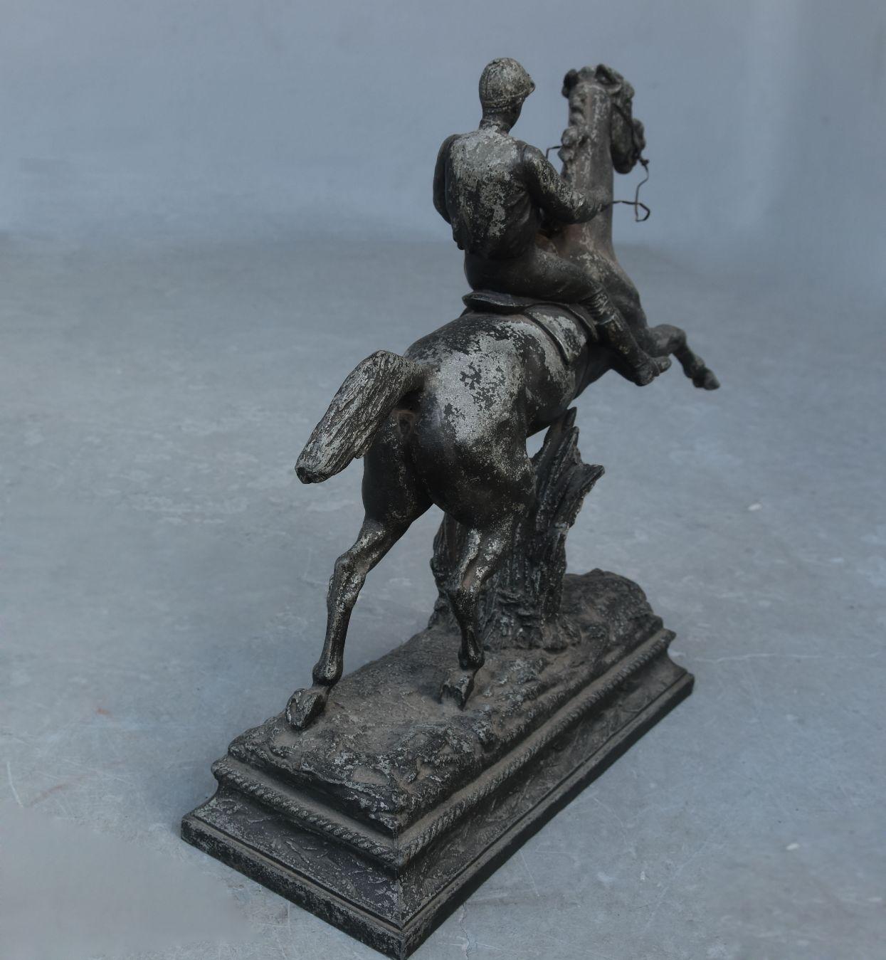 1930 Spelter Sculpture Jockey and His Horse In Fair Condition For Sale In Marseille, FR