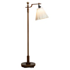 Used 1930 Swedish Designer Art Deco Wooden Floor Lamp In Walnut With Silk Satin Shade