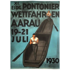Vintage 1930 Swiss Punt Boat Rowing Racing Poster
