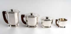 1930 Tétard Frères, Tea and Coffee Service in Sterling Silver and Rosewood
