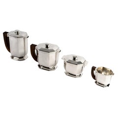 1930 Tétard Frères, Tea and Coffee Service in Sterling Silver and Rosewood