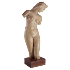 1930 Ugo Zaccagnini Escultura de cerámica Art Decó Mujer desnuda de barro