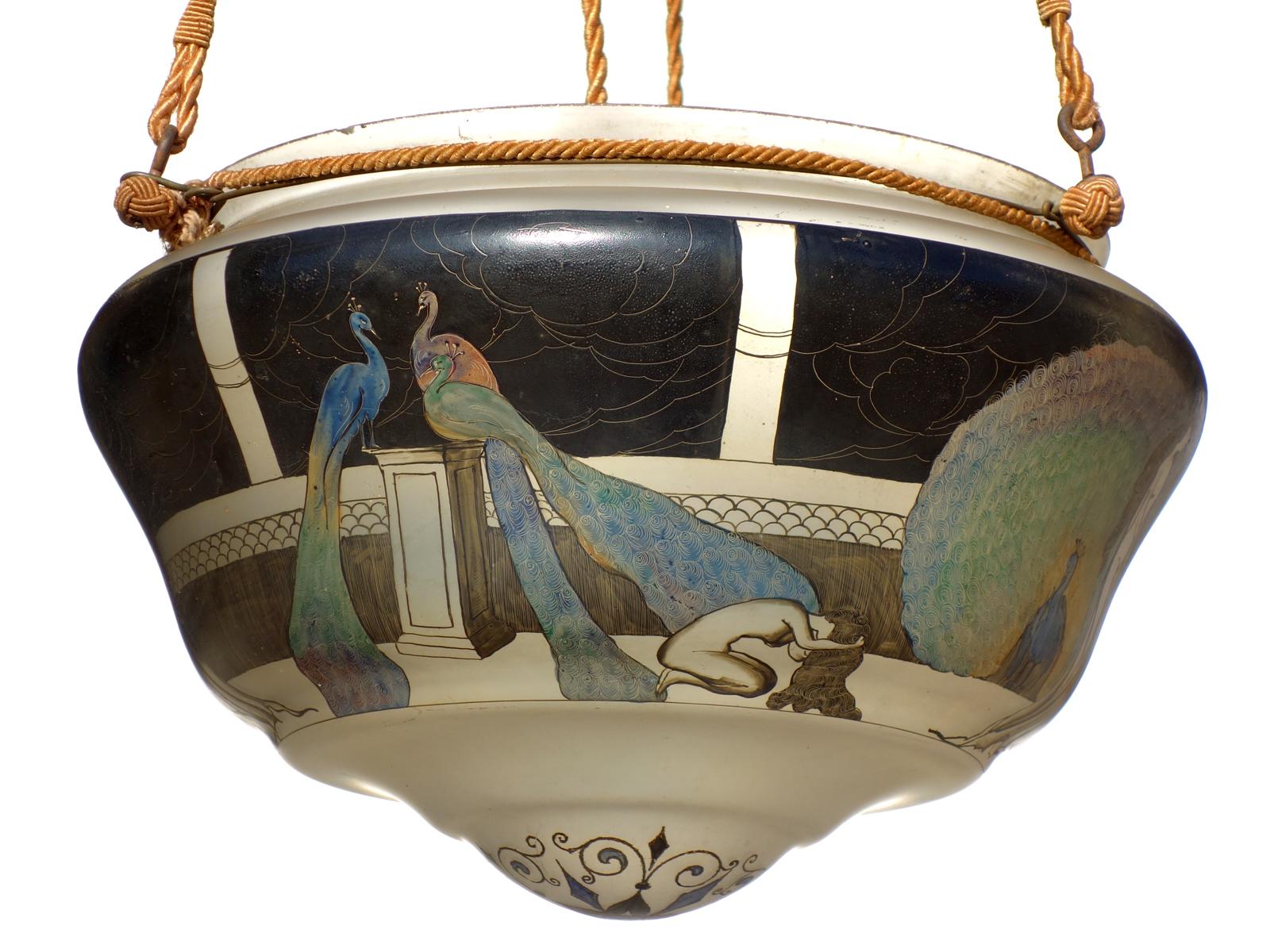 Hand-Painted 1930 Vedar luigi Fontana Art Deco Murano Glass Ceiling Lamp For Sale