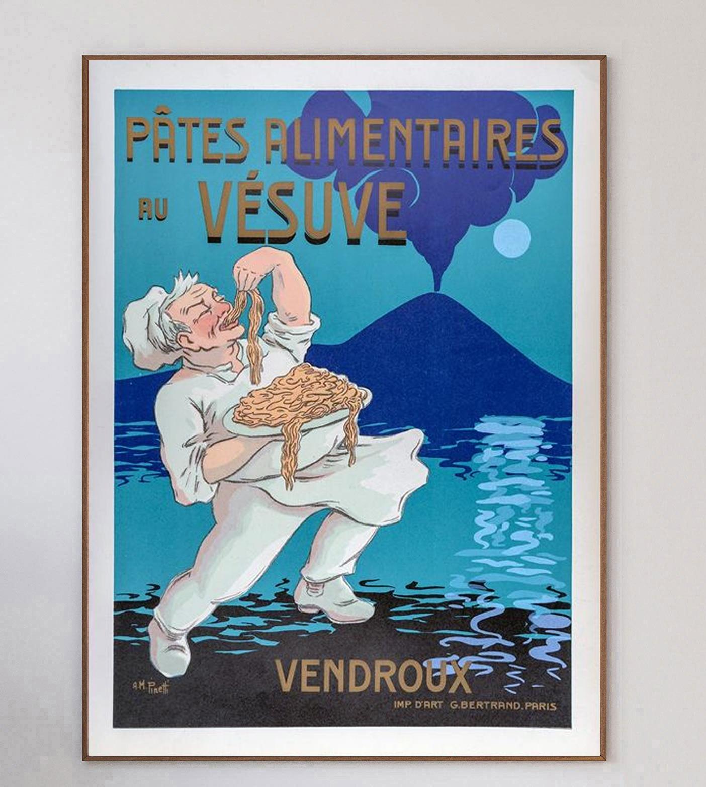 With gorgeous artwork from Italian artist A.M Pinetti, this stunning and rare piece was created in 1930 to promote Vendroux 