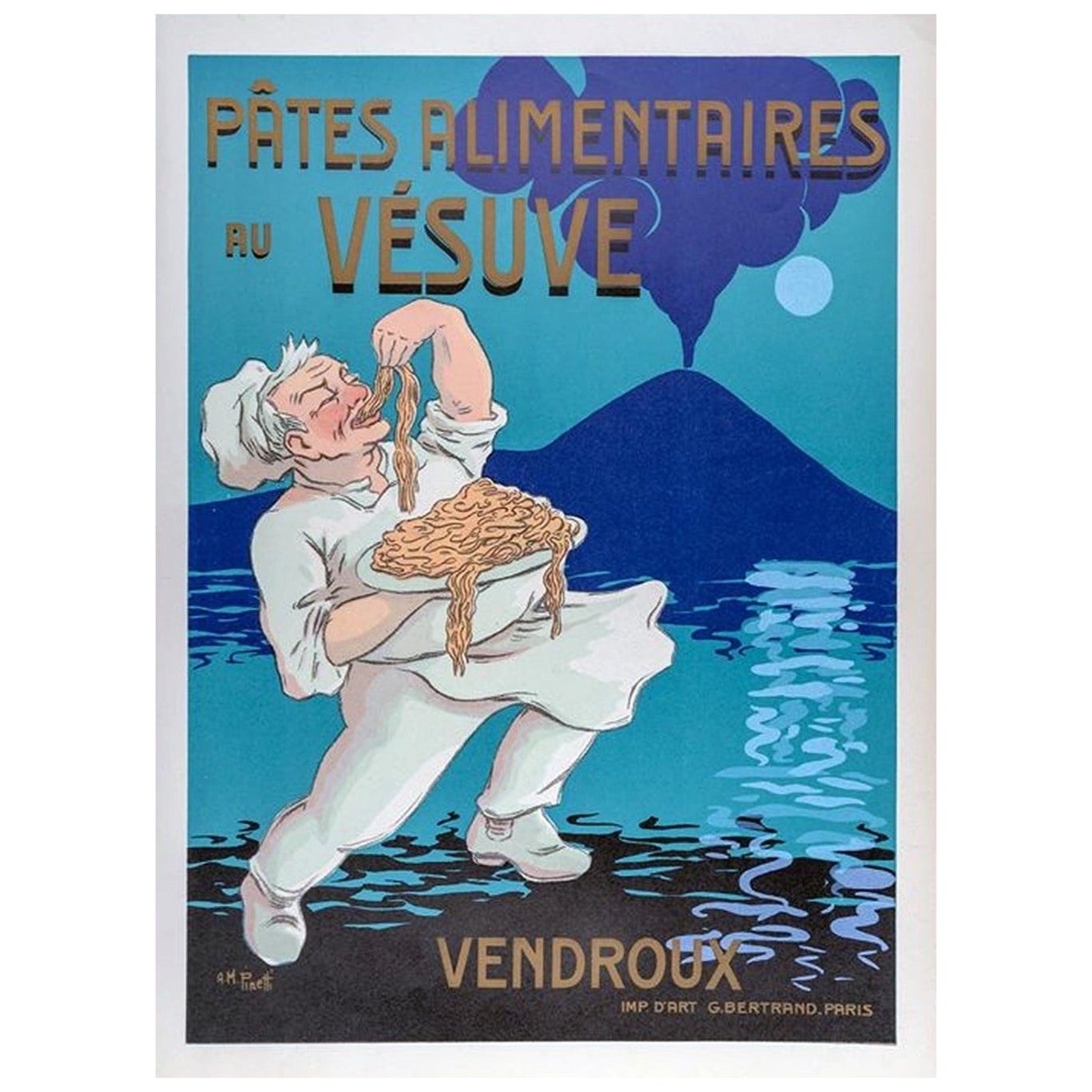 1930 Vendroux – Pasta Vesuvius, Original-Vintage-Poster, Vendroux im Angebot