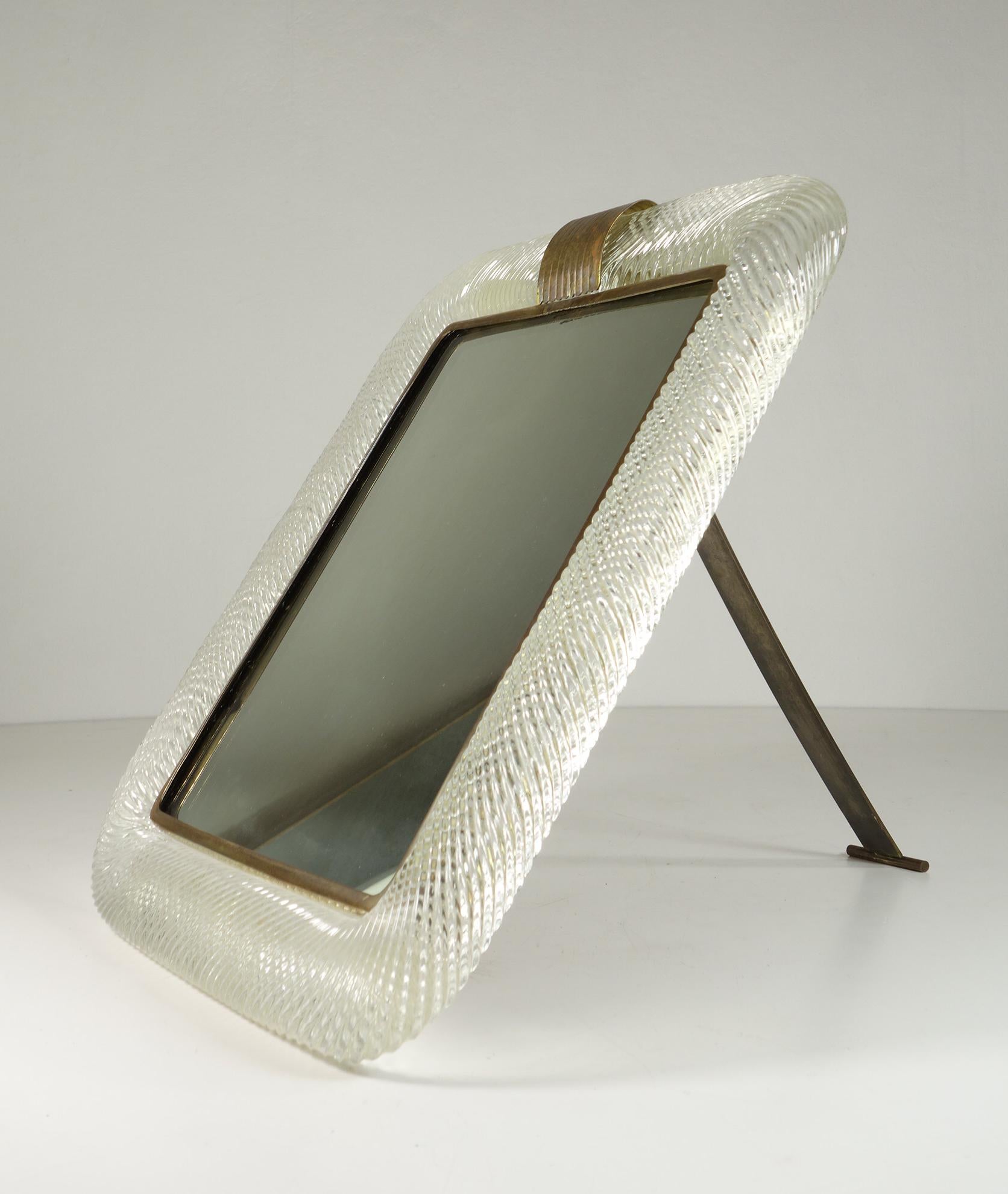 1930 Venini Art Deco Twisted Murano Glas Tisch Spiegel im Zustand „Hervorragend“ im Angebot in Brescia, IT