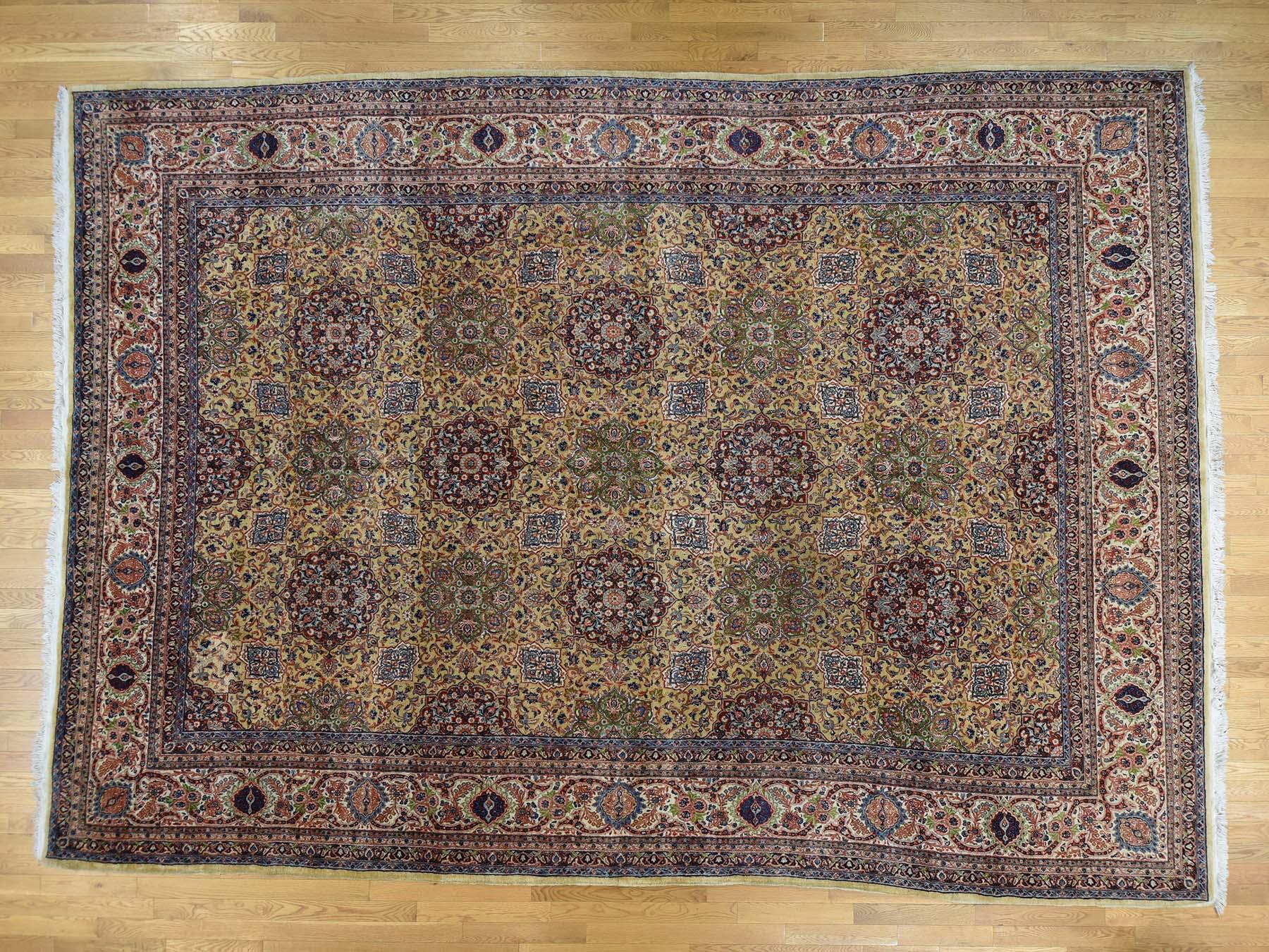 Hand-Knotted 1930 Vintage Persian Sherkat Hand Knotted Rug, Yellow Field 