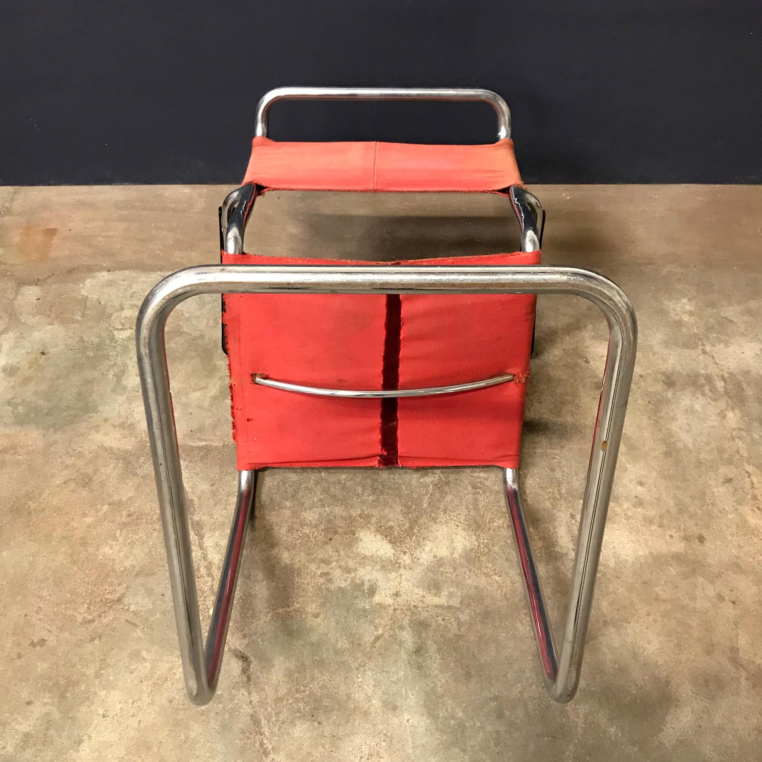 1930, W.H. Gispen, for Gispen Culemborg, Dining Chair No. 204 in Red Canvas For Sale 9