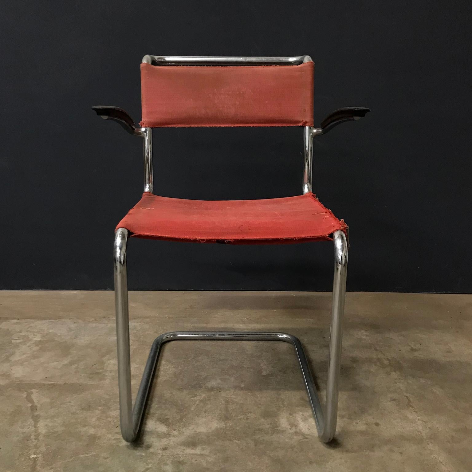 Mid-20th Century 1930, W.H. Gispen, for Gispen Culemborg, Dining Chair No. 204 in Red Canvas For Sale