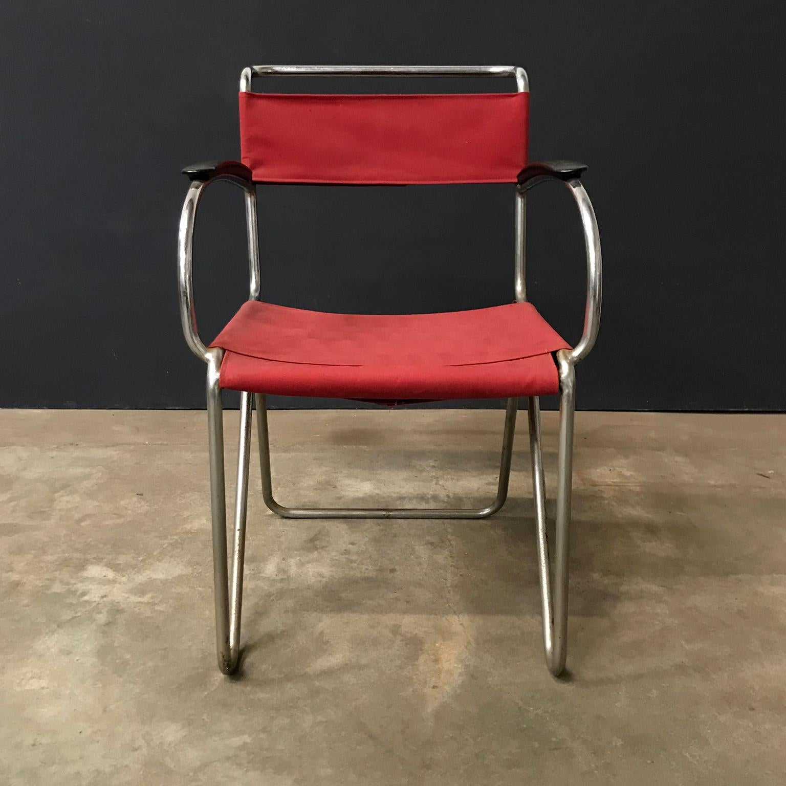 1930, W.H. Gispen for Gispen, Diagonal Chair 1930 in Rope & New Red Canvas Cover For Sale 2