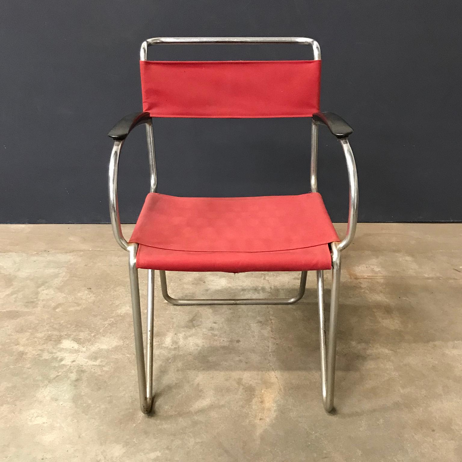 1930, W.H. Gispen pour Gispen, chaise Diagonal 1930 en corde et nouvelle housse en toile rouge en vente 4