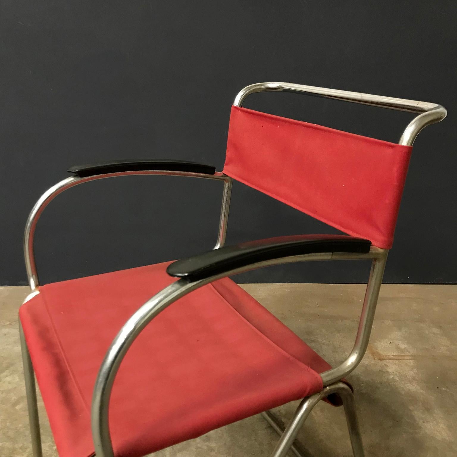 1930, W.H. Gispen pour Gispen, chaise Diagonal 1930 en corde et nouvelle housse en toile rouge en vente 5