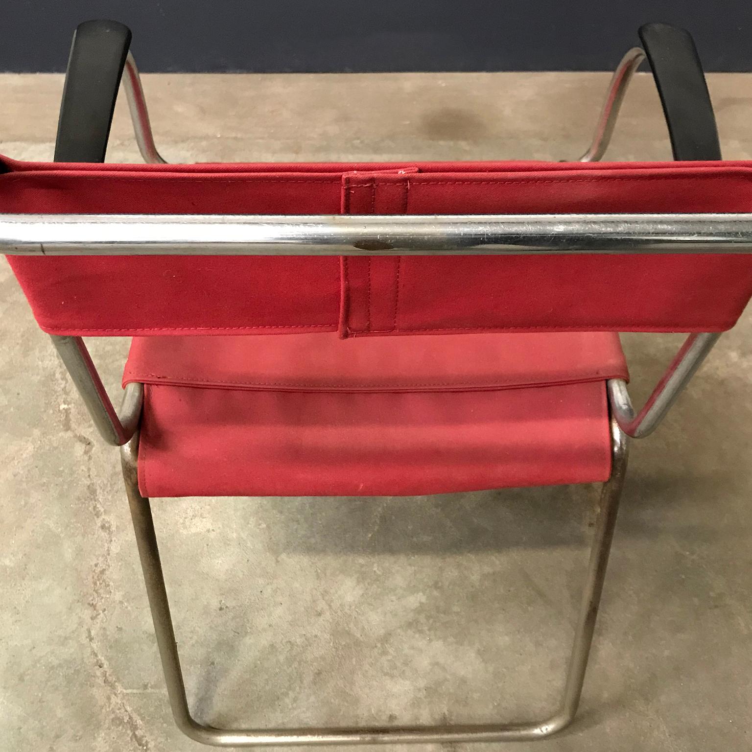 1930, W.H. Gispen für Gispen, Diagonal-Stuhl 1930 in Seil und neuem rotem Segeltuchbezug im Angebot 8