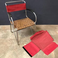 1930, W.H. Gispen para Gispen, Silla Diagonal 1930 de cuerda y nueva funda de lona roja