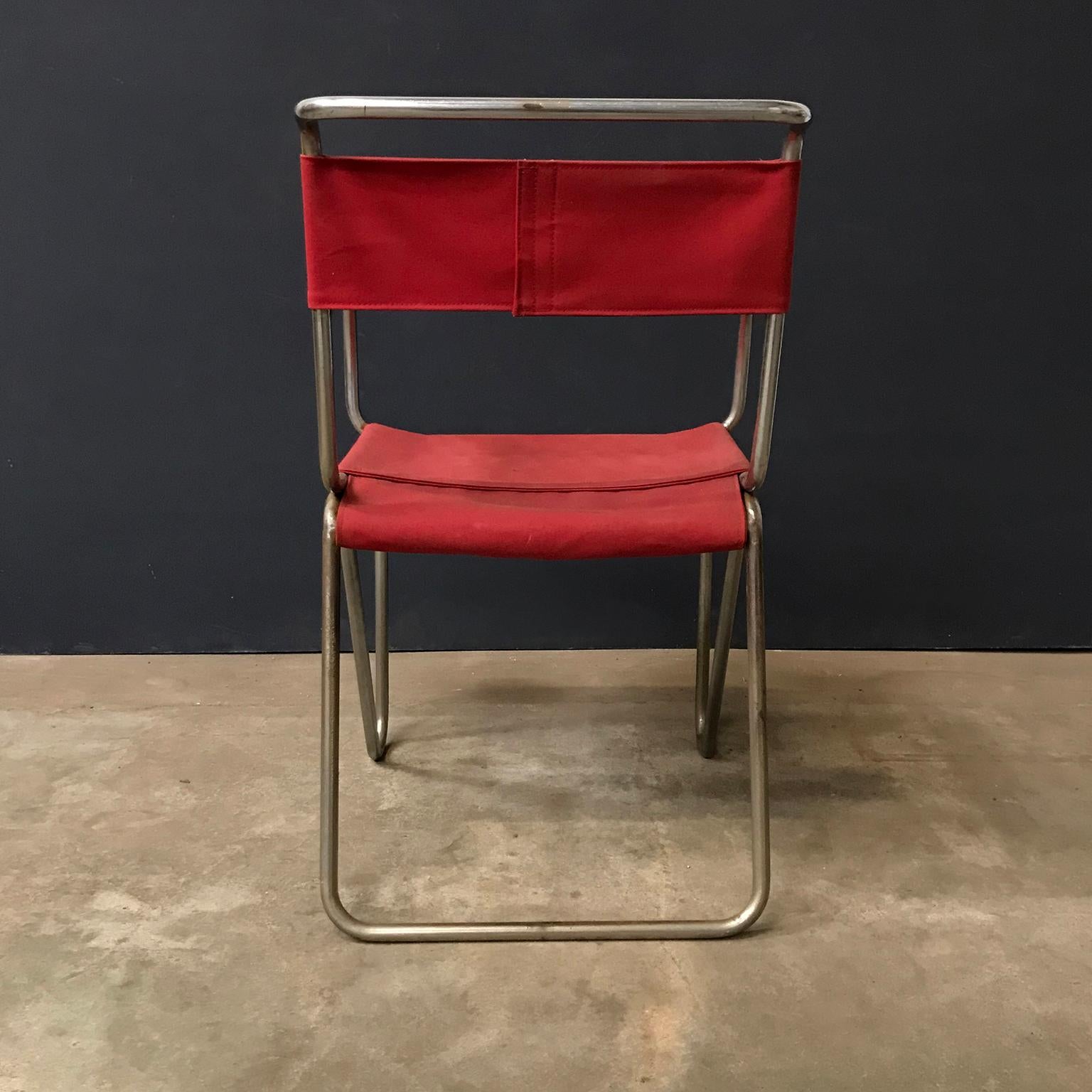 Metal 1930, W.H. Gispen for Gispen, Diagonal Chair 1930 in Rope & New Red Canvas Cover For Sale