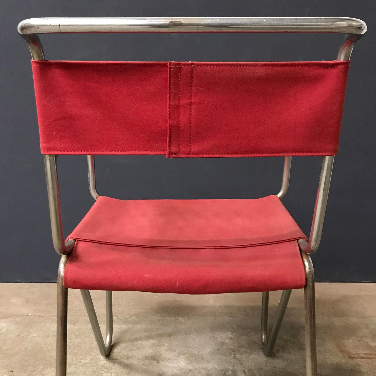 1930, W.H. Gispen for Gispen, Diagonal Chair 1930 in Rope & New Red Canvas Cover For Sale 1