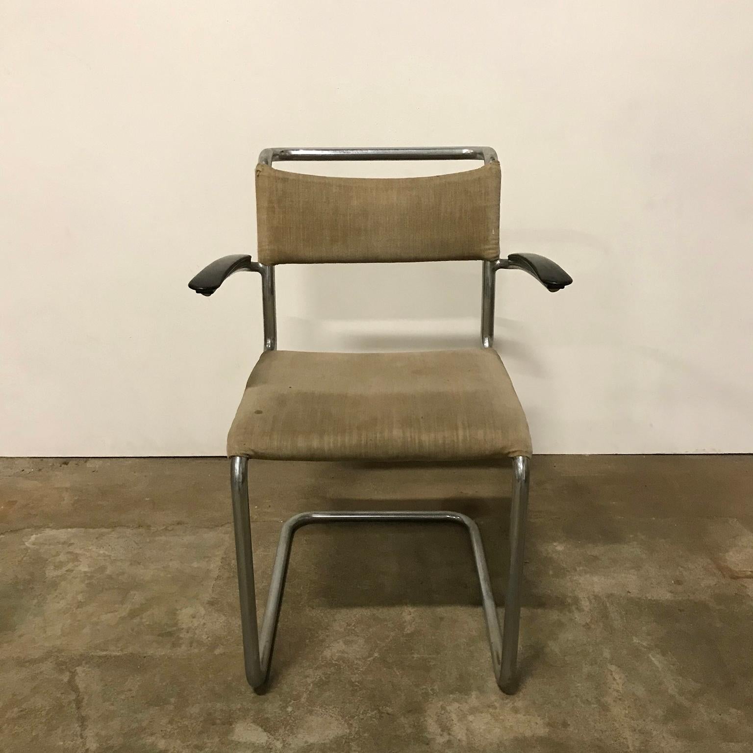Metal 1930, W.H. Gispen, Original Very Early 204 Chair with Horse Hair Filling For Sale