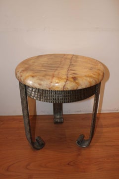 1930 Wrought Iron Stool with Onyx Top