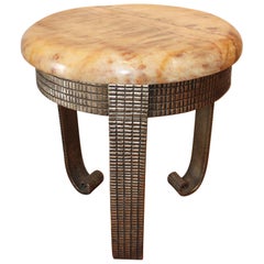 1930 Wrought Iron Stool with Onyx Top
