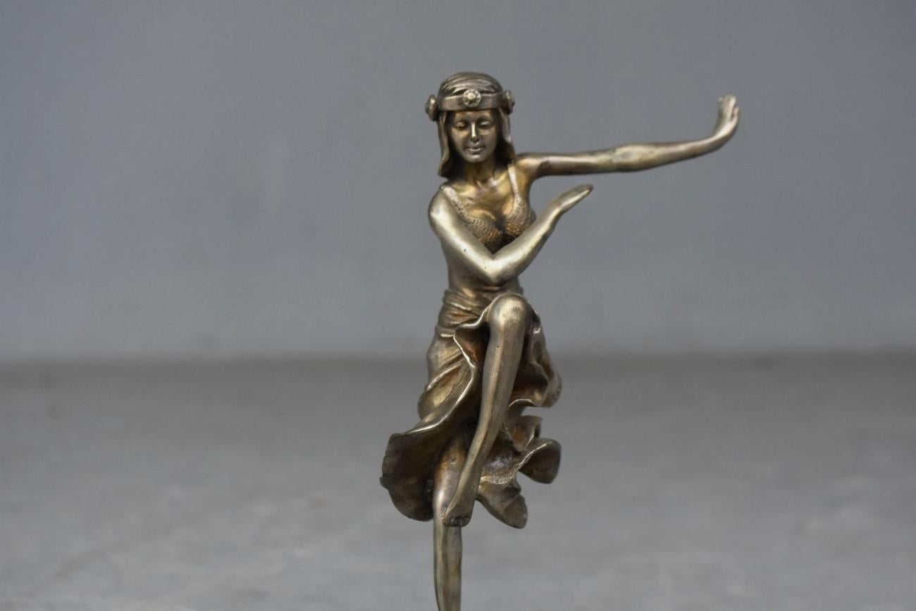 French 1930 Young Dancer Art Deco in Silvered Bronze