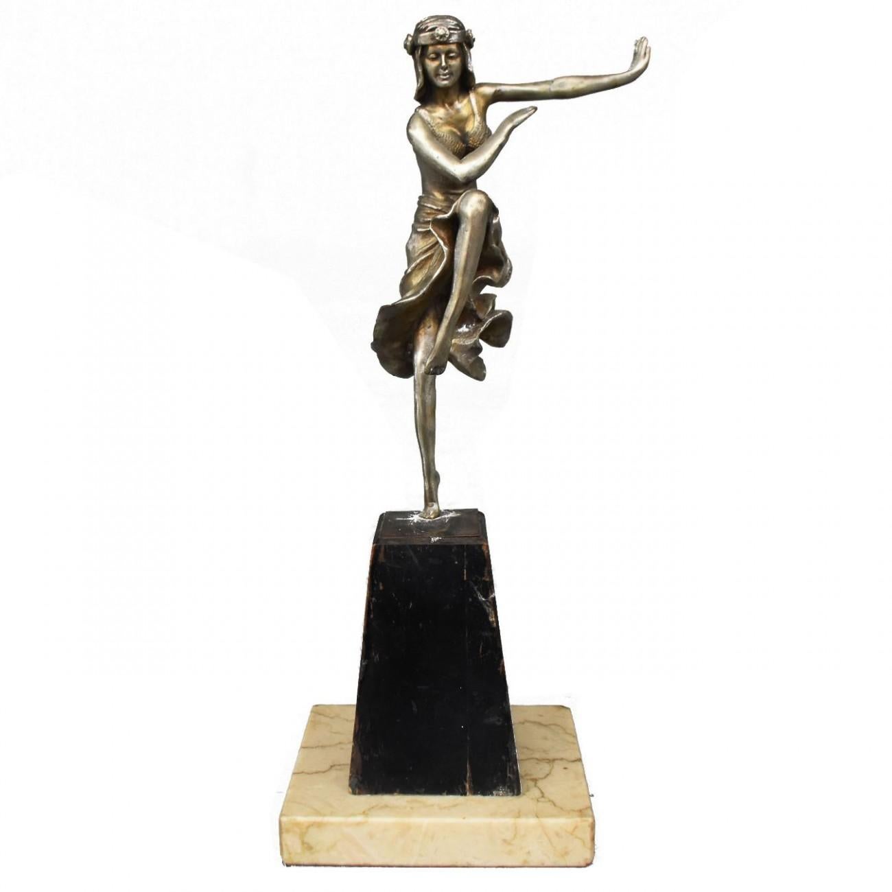 1930 Young Dancer Art Deco in Silvered Bronze