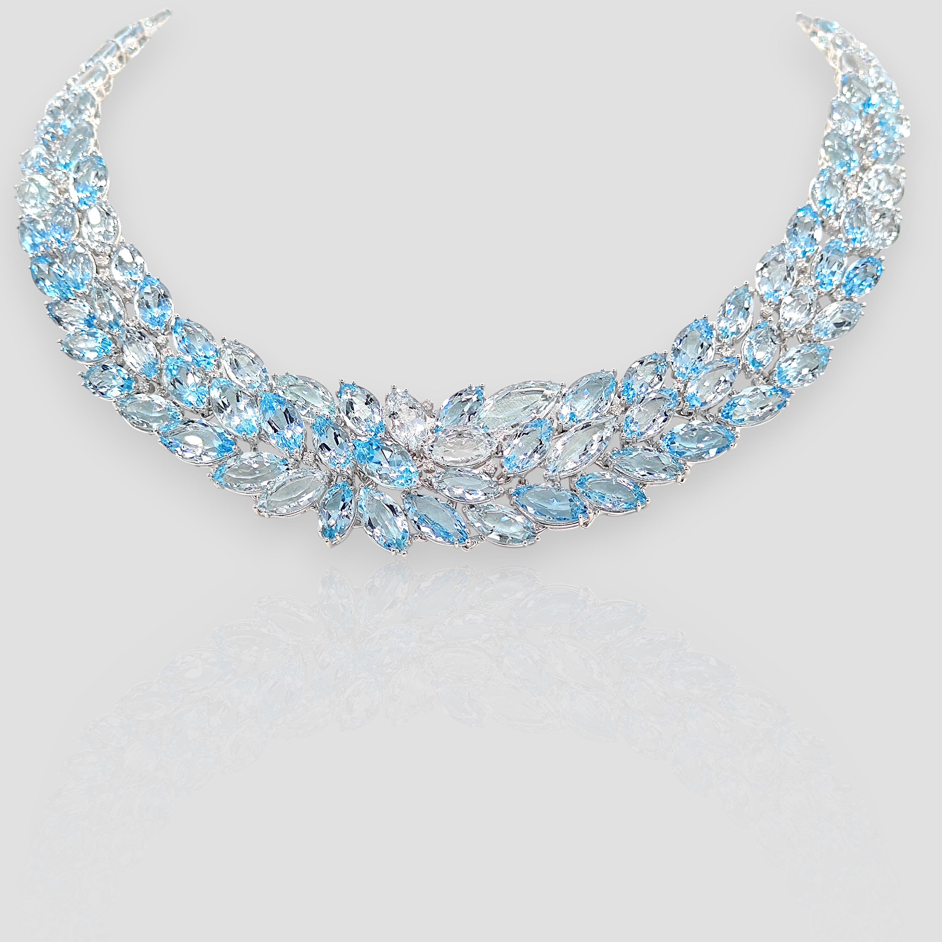 193.02 Carat Aigue-marine et diamant blanc Collier en or blanc Neuf - En vente à New York, NY