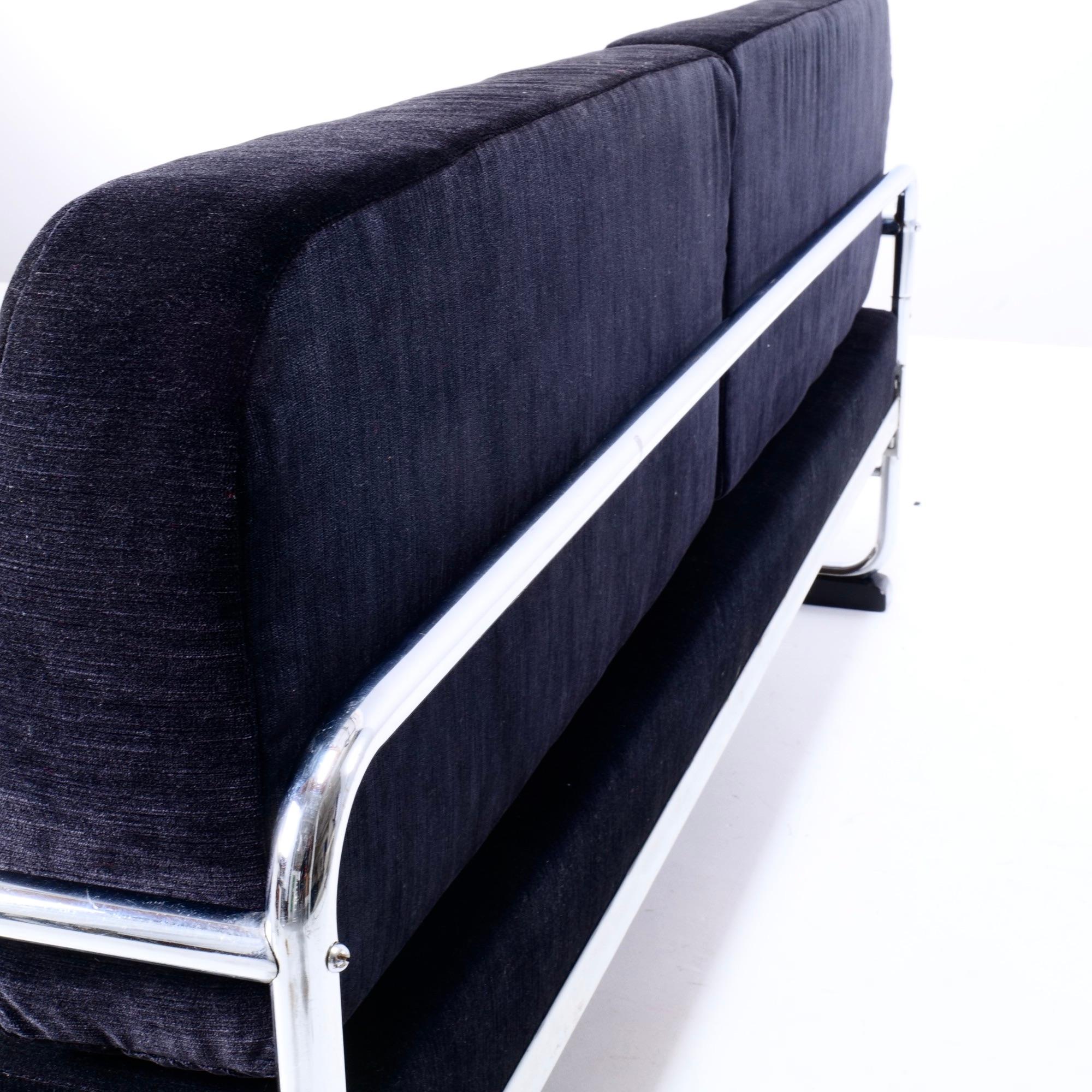 1930's Art Deco Black Velvet Tubular Sofa by Hynek Gottwald 2
