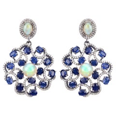 19.30cttw Multi-Gemstones with Diamonds 2.98cttw Dangle-Drop Silver Earrings