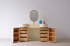 1930Elegant lacquered wood dressing table/console with tilting brass mirror
