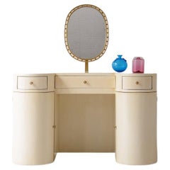 Antique 1930Elegant lacquered wood dressing table/console with tilting brass mirror