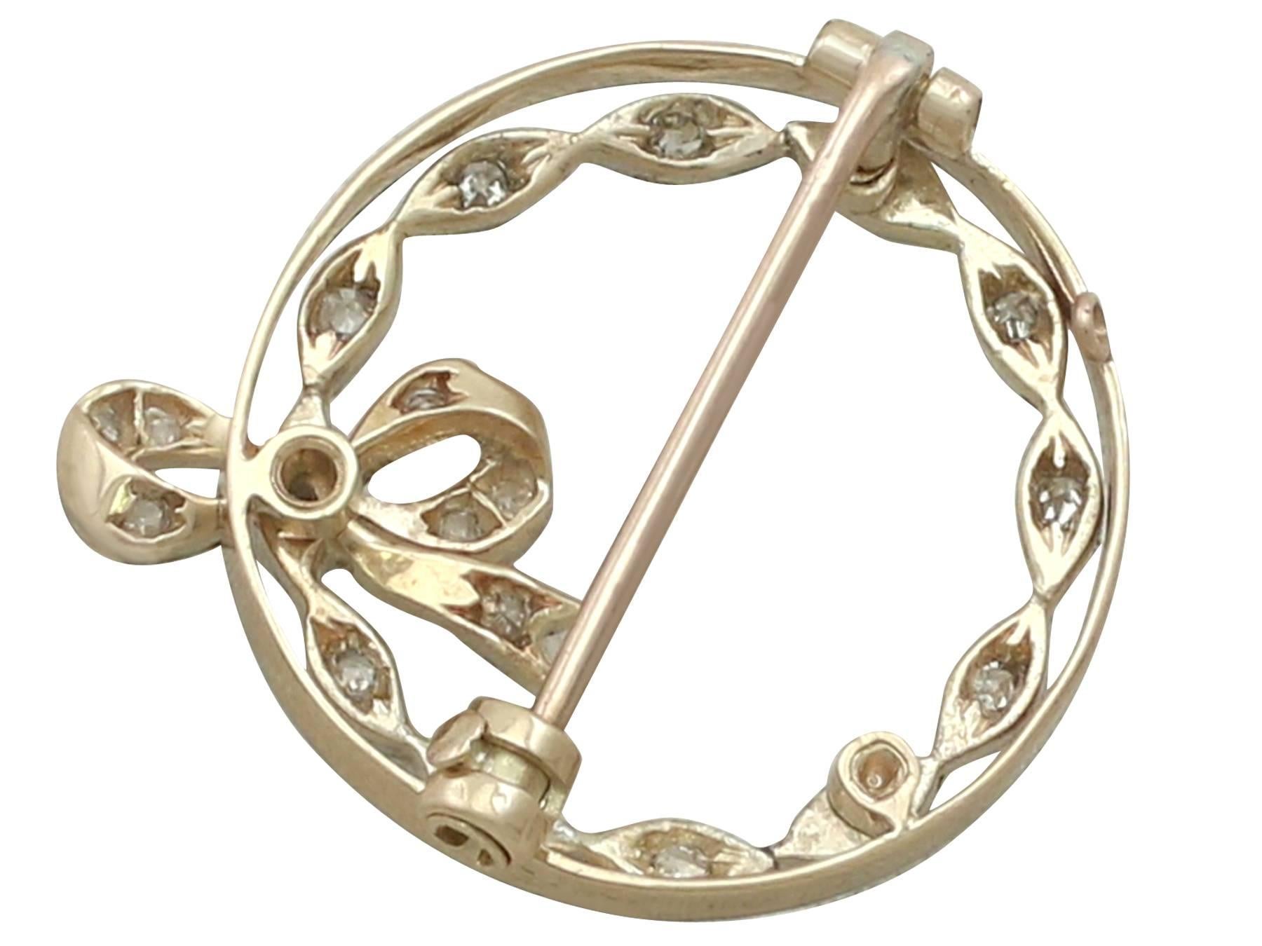 1930s Diamond Yellow Gold Platinum Set Bow Brooch For Sale 1