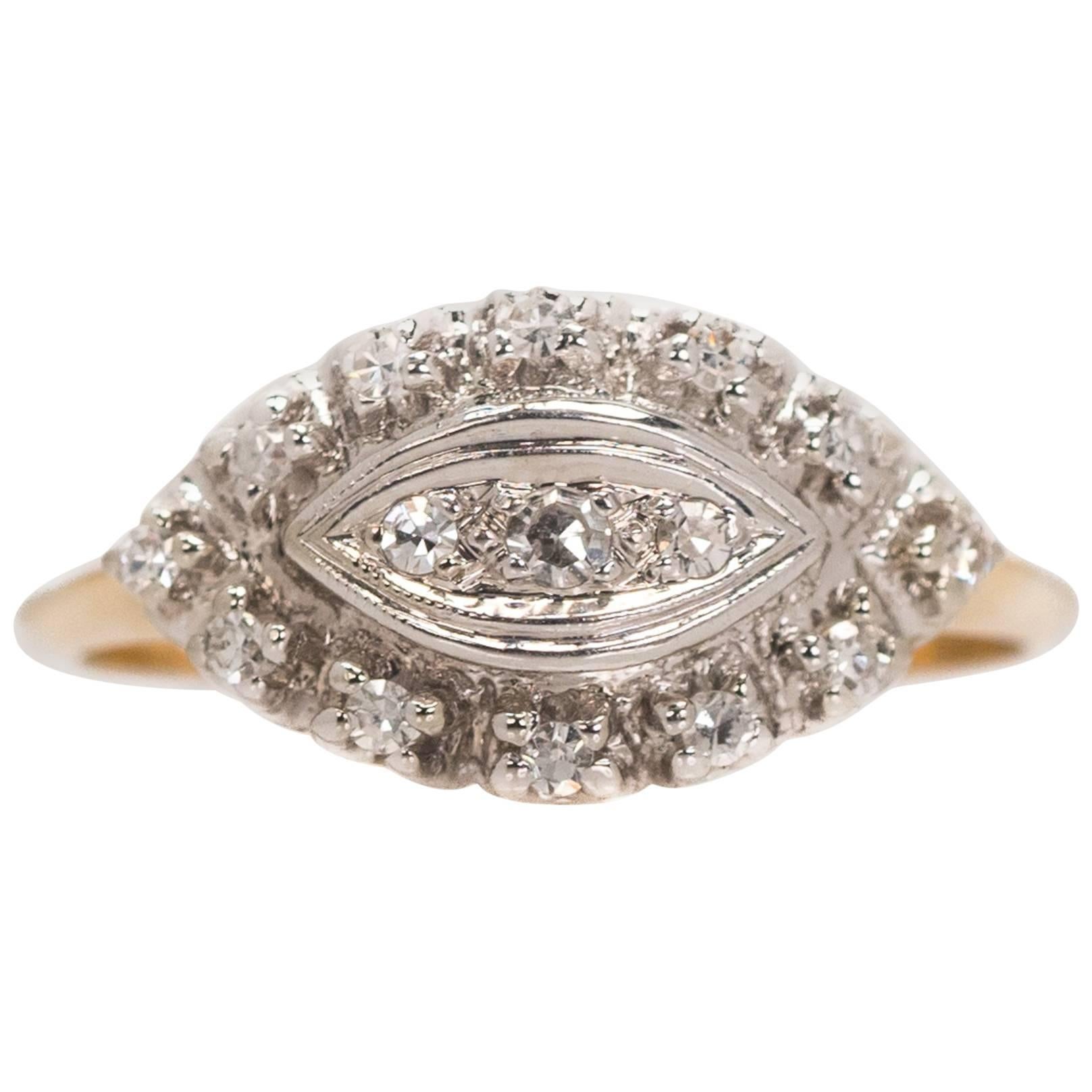 1930s 0.25 Carat Diamond and 14 Karat Gold Two-Tone Antique Ring