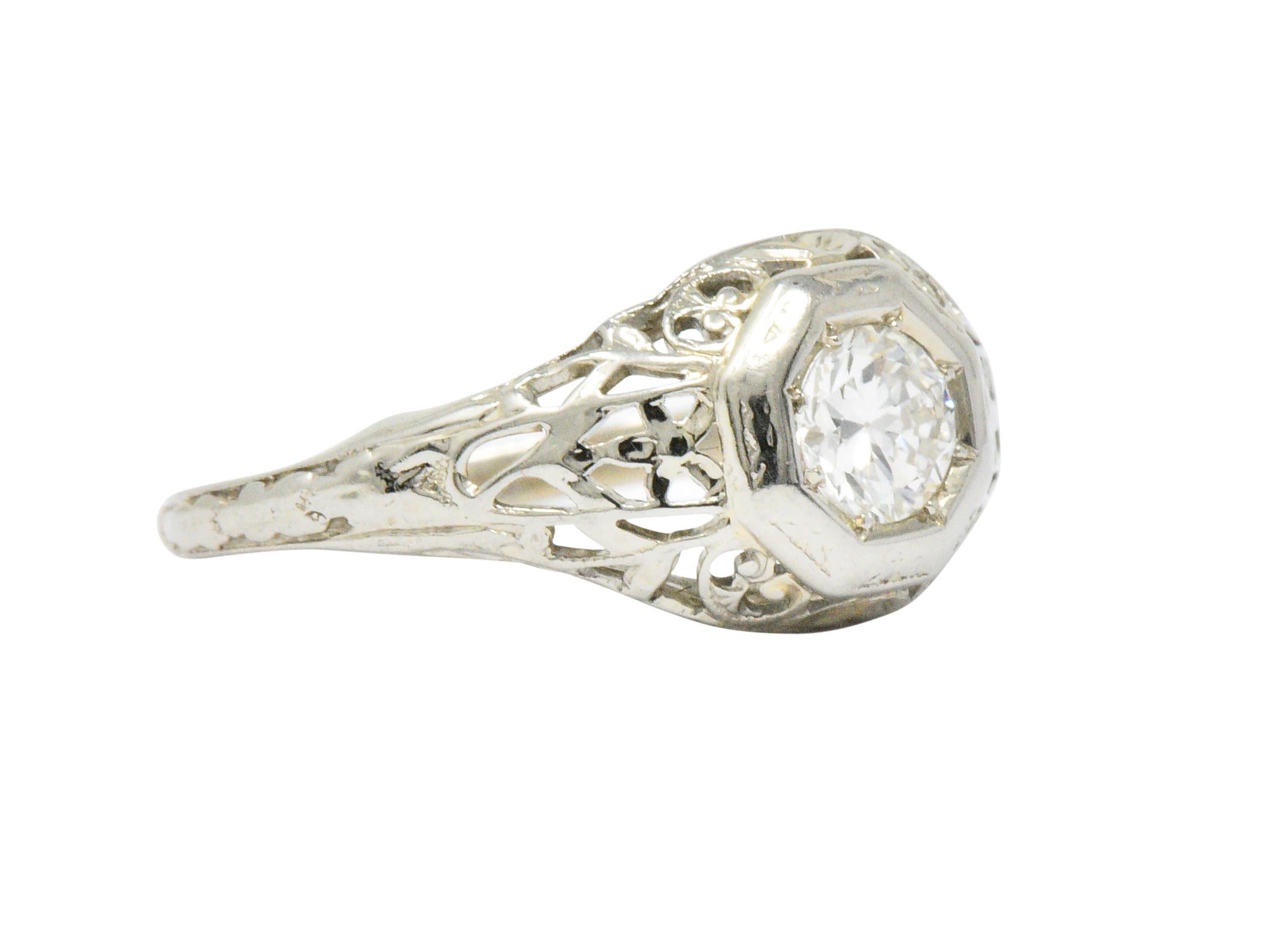 1930s 0.33 Carat Diamond 18 Karat White Gold Art Deco Engagement Ring In Excellent Condition In Philadelphia, PA