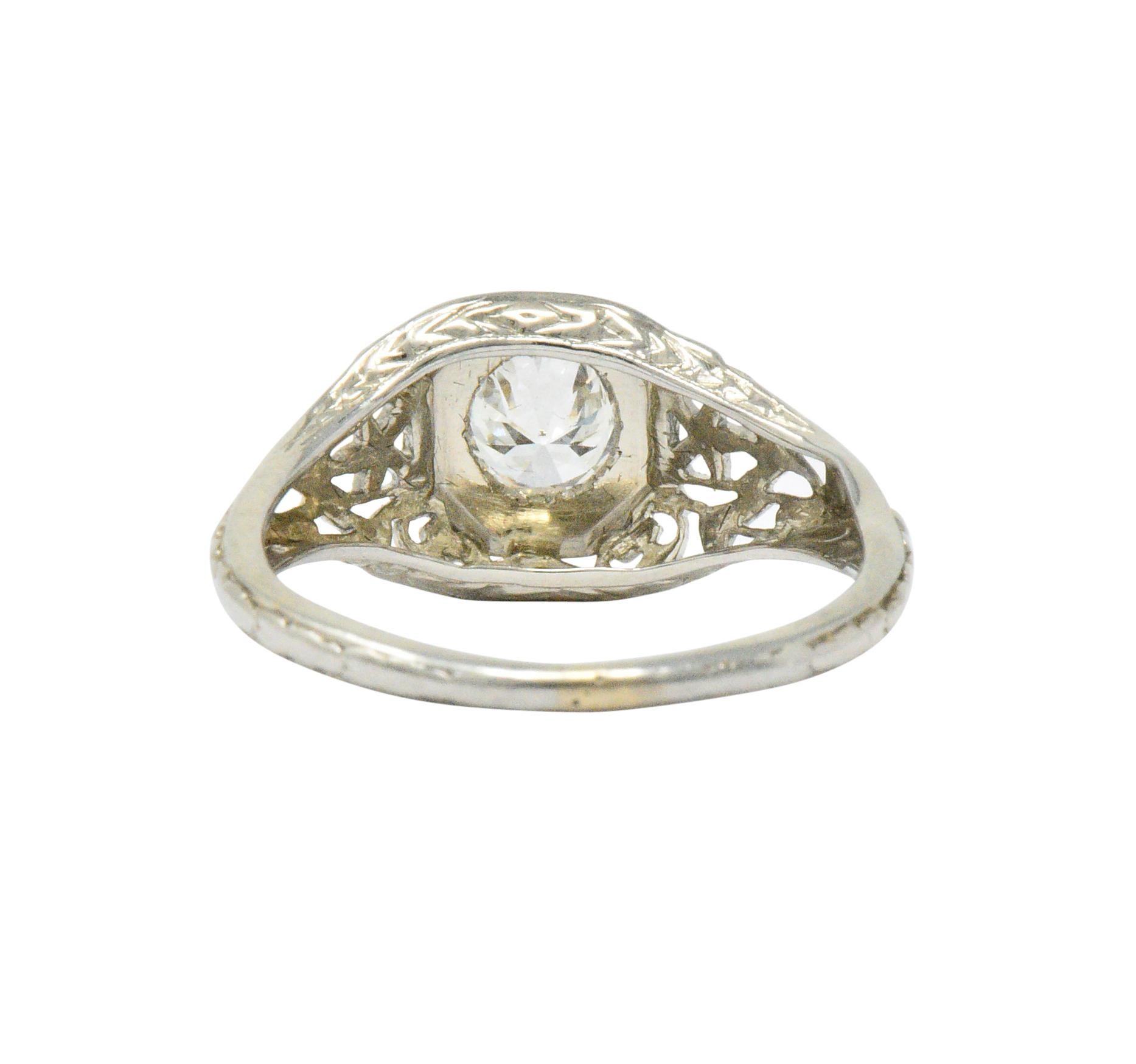 Women's or Men's 1930s 0.33 Carat Diamond 18 Karat White Gold Art Deco Engagement Ring