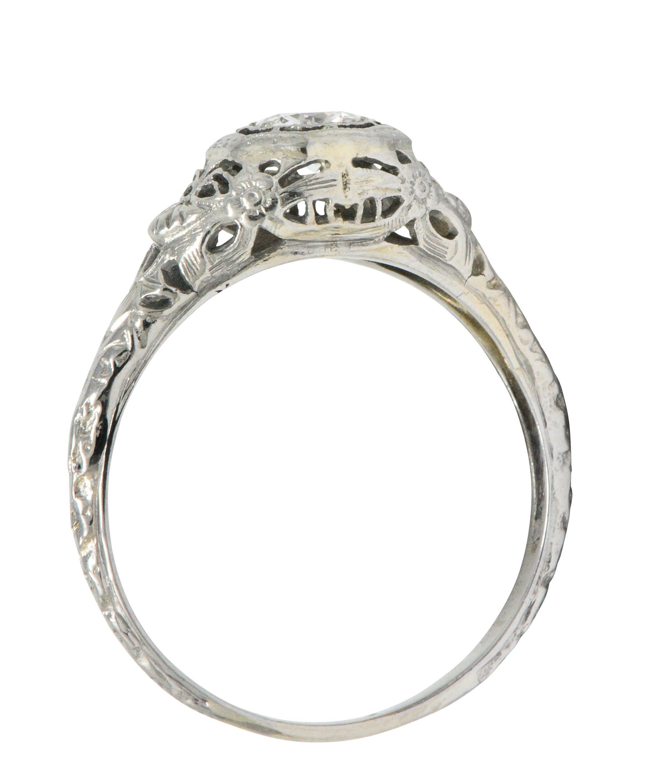 Art Deco 0.35 CTW Diamond 14 Karat White Gold Foliate Engagement Ring  1