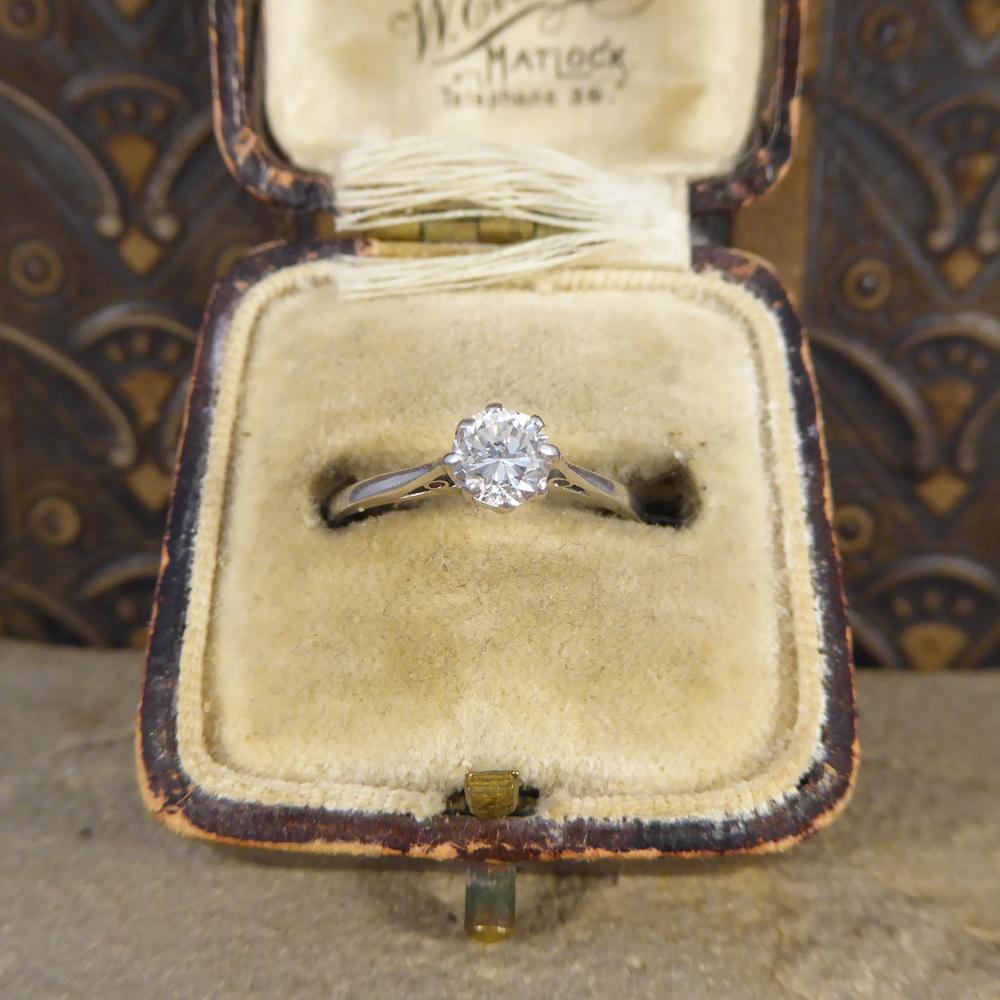 Old European Cut 1930s 0.45 Carat Diamond Solitaire Ring in 18 Carat White Gold and Platinum