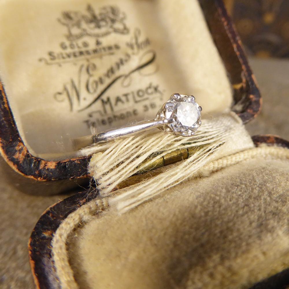 1930s 0.45 Carat Diamond Solitaire Ring in 18 Carat White Gold and Platinum In Good Condition In Yorkshire, West Yorkshire