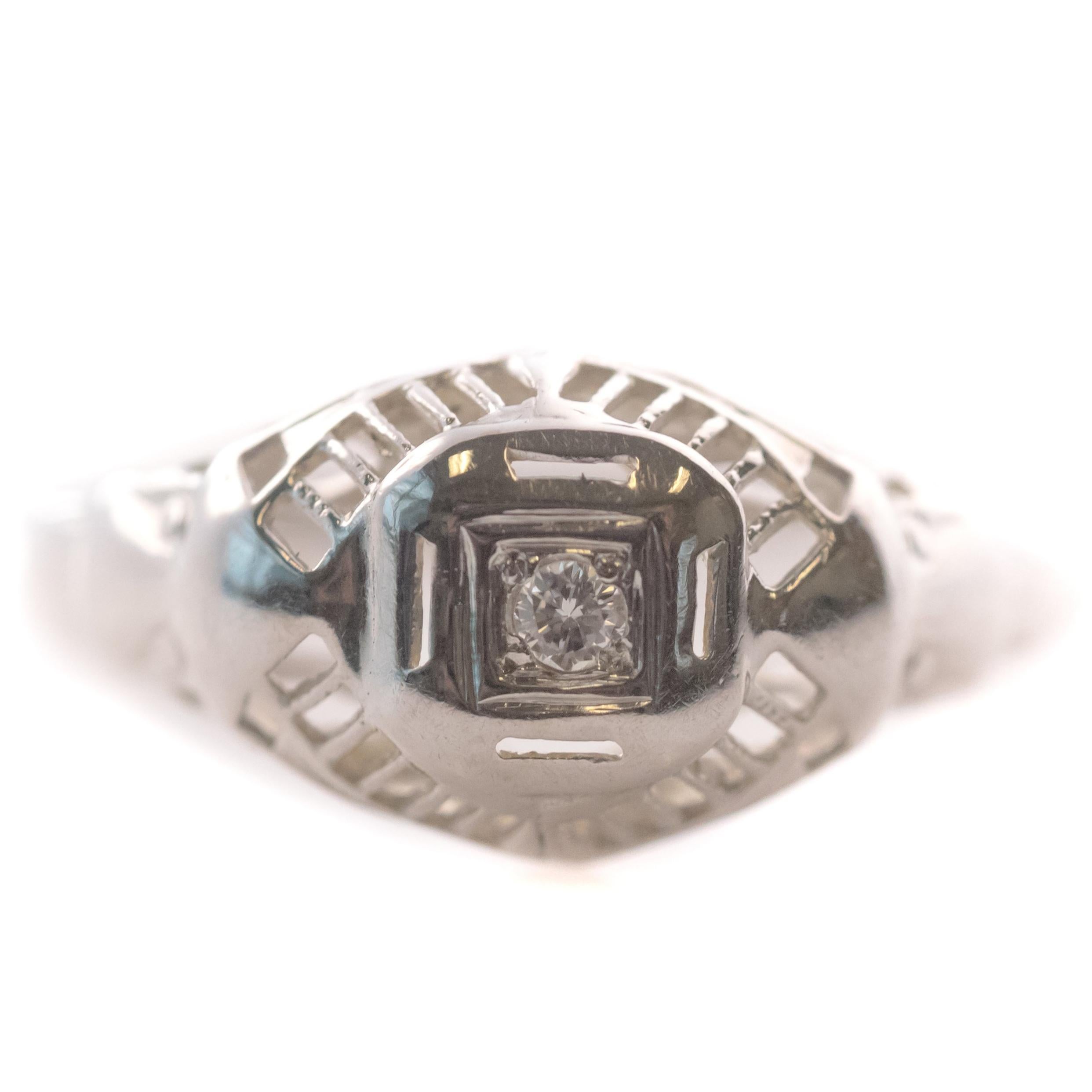 1930s .05 Carat Single Cut Diamond, 14 Karat White Gold Engagement Ring