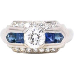 1930s 0.60 Carat Diamond Sapphire Platinum Engagement Ring