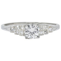 Antique 1930s 0.64 Carat Diamond 18 Karat White Gold Engagement Ring