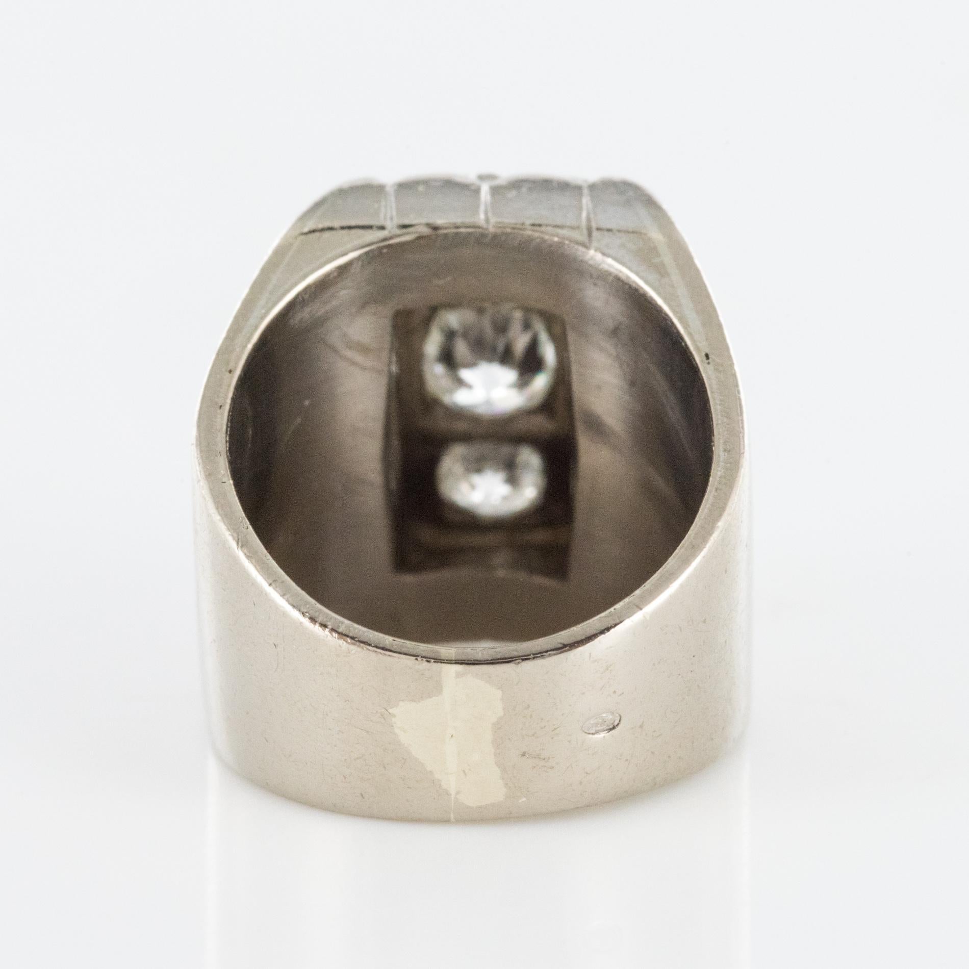 1930s Art Deco 0.90 Carat Diamonds 18 Karat White Gold Signet Ring 5