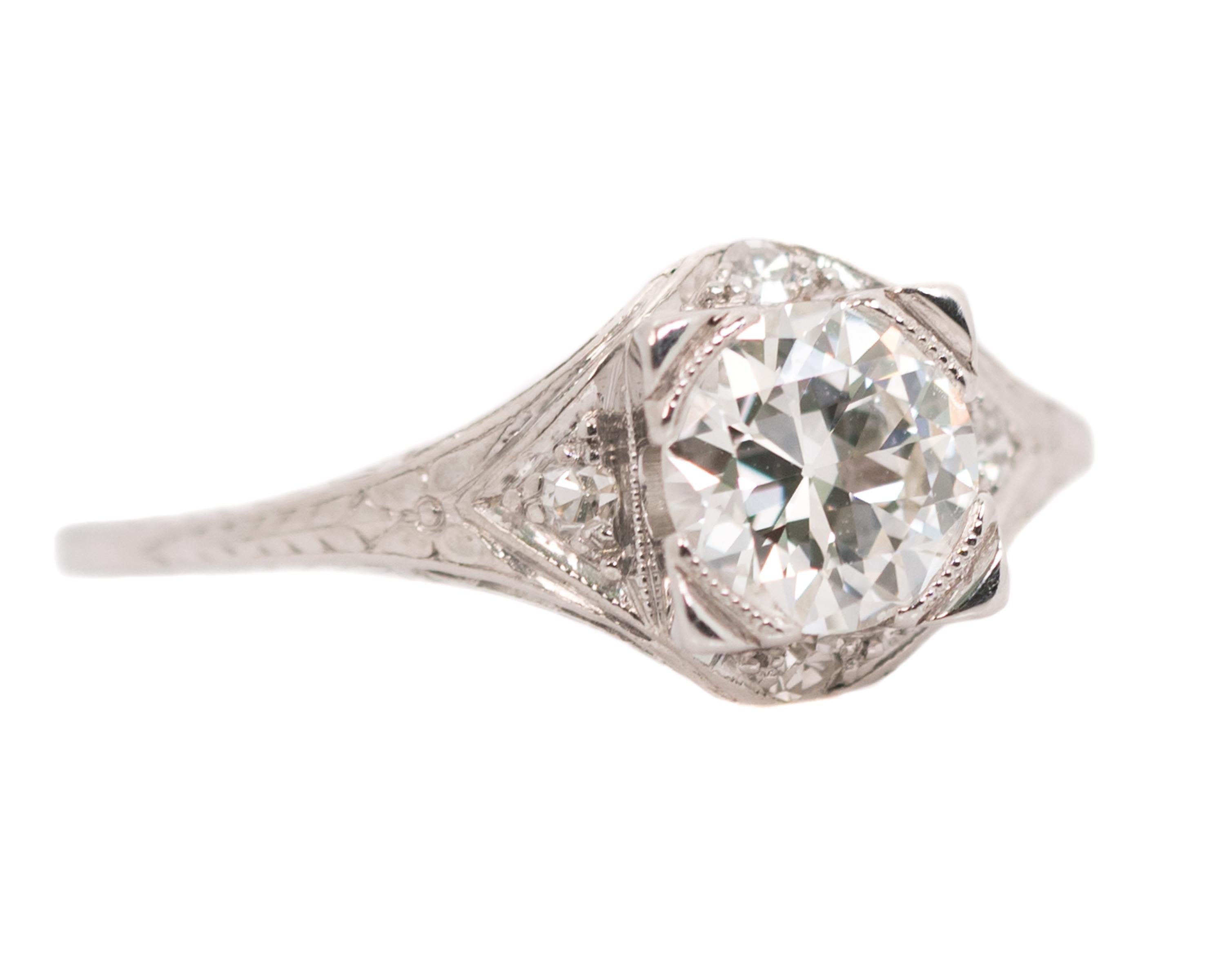 Art déco Bague de fiançailles en platine et diamant de 1,01 carat des années 1930 en vente