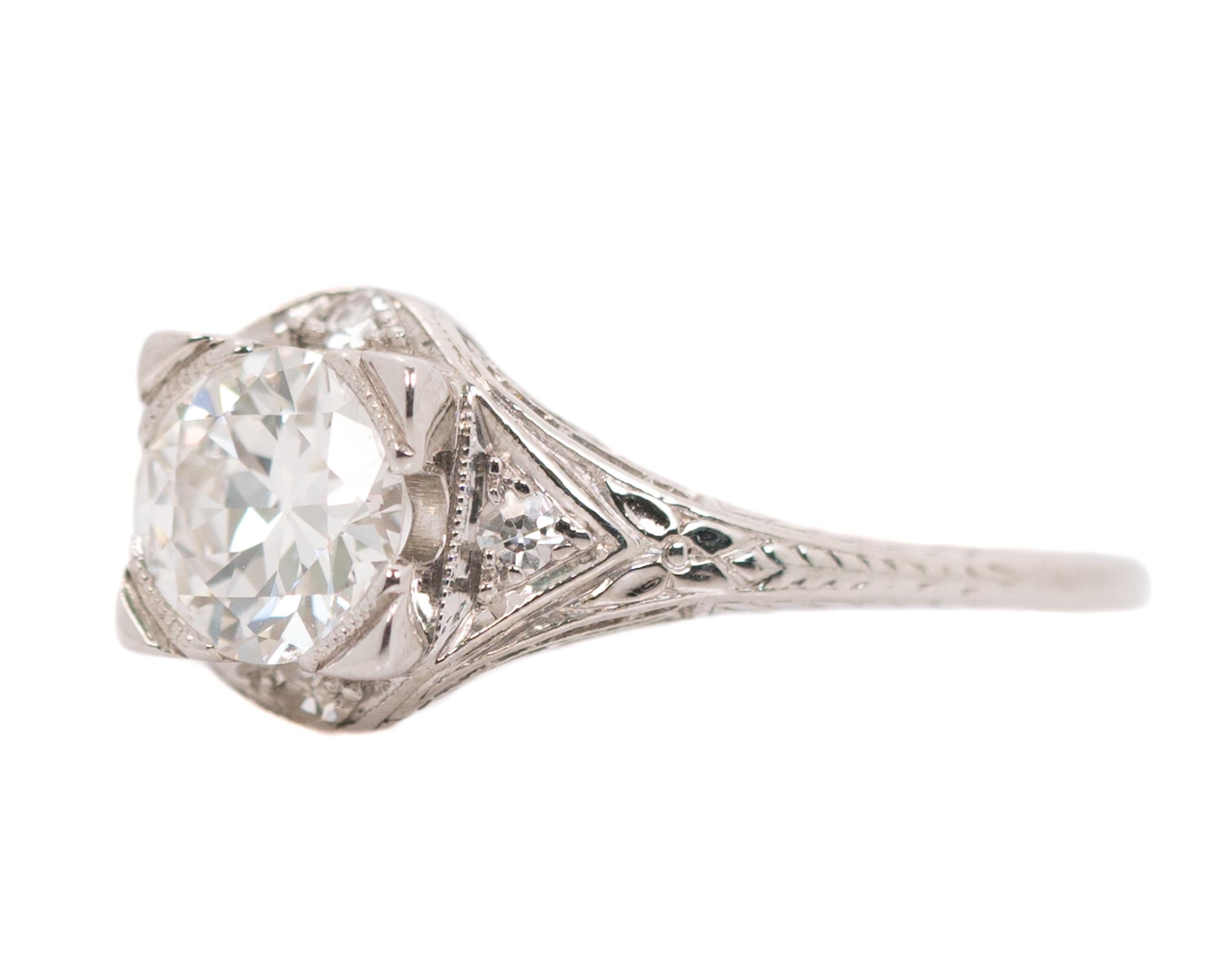 Bague de fiançailles en platine et diamant de 1,01 carat des années 1930 en vente 2