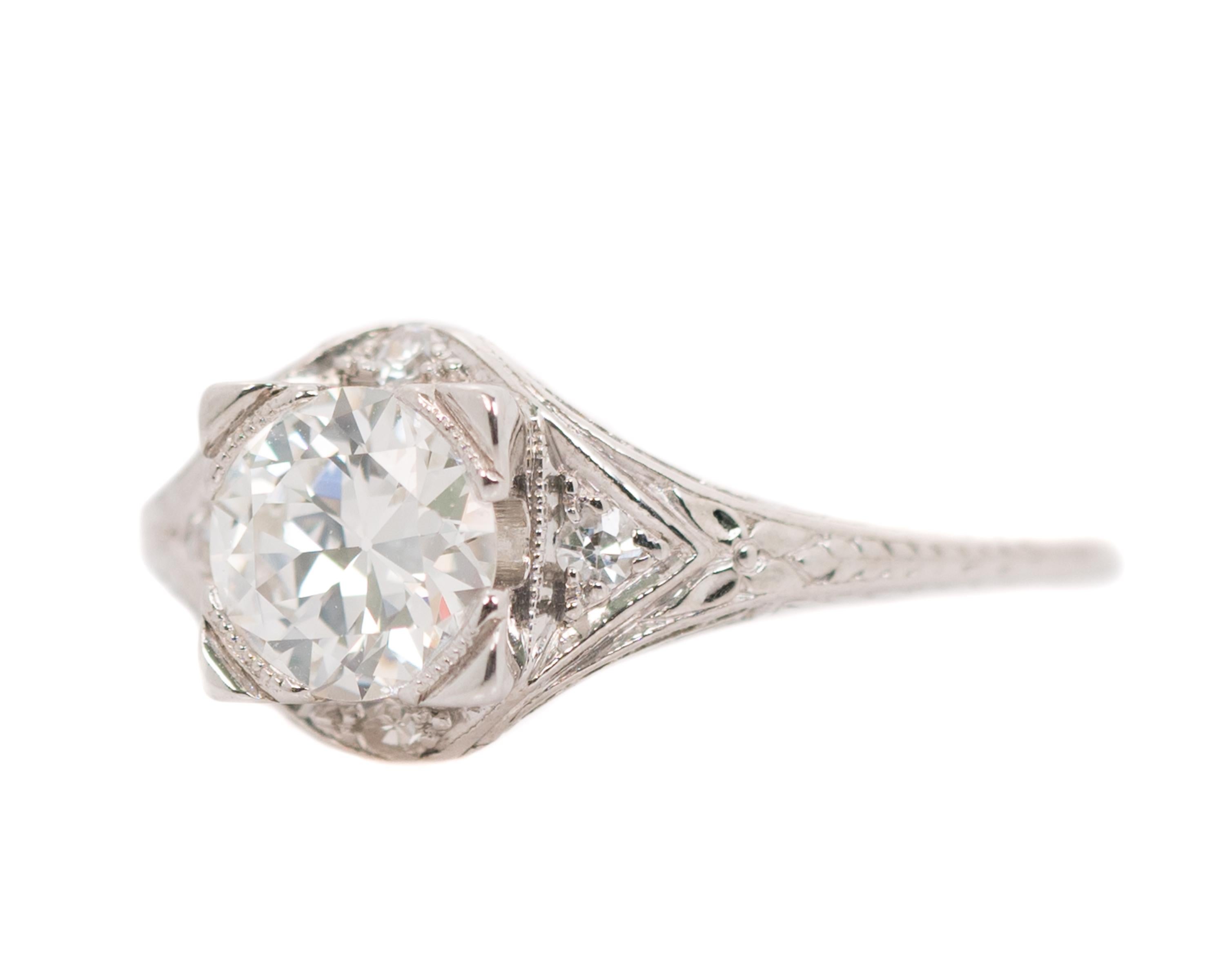 Bague de fiançailles en platine et diamant de 1,01 carat des années 1930 en vente 3