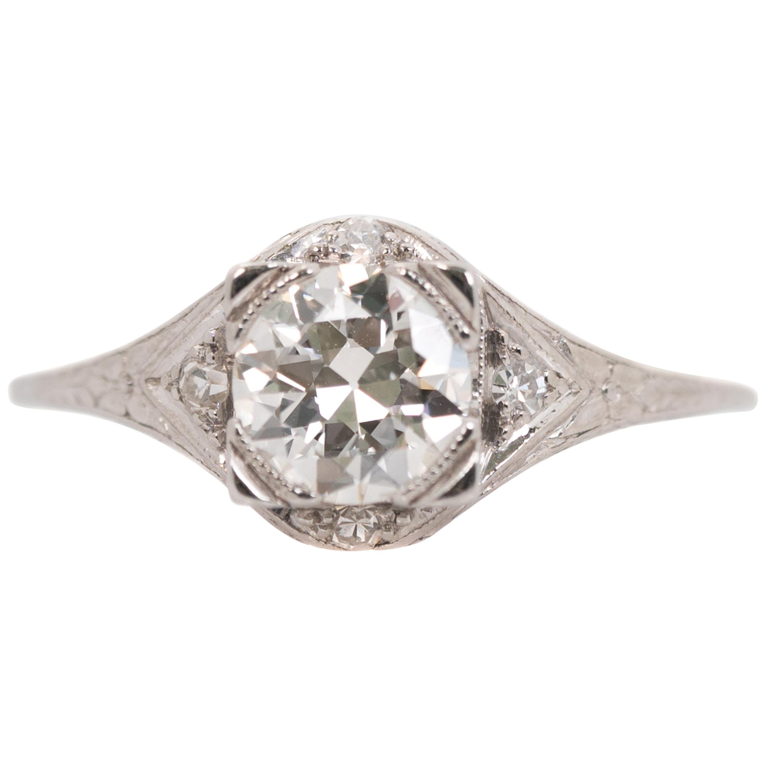 Bague de fiançailles en platine et diamant de 1,01 carat des années 1930