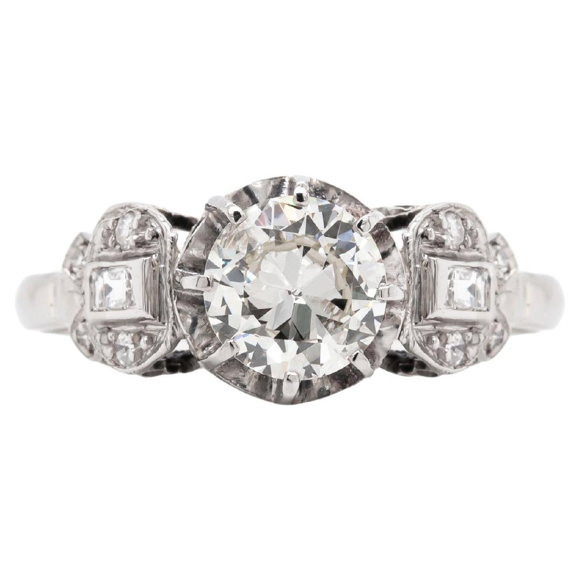 Bague de fiançailles des années 1930, diamant taille transitionnelle 1,05 carat, platine en vente