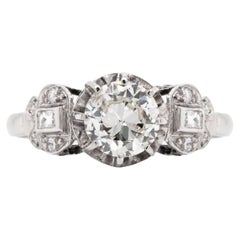 Bague de fiançailles des années 1930, diamant taille transitionnelle 1,05 carat, platine