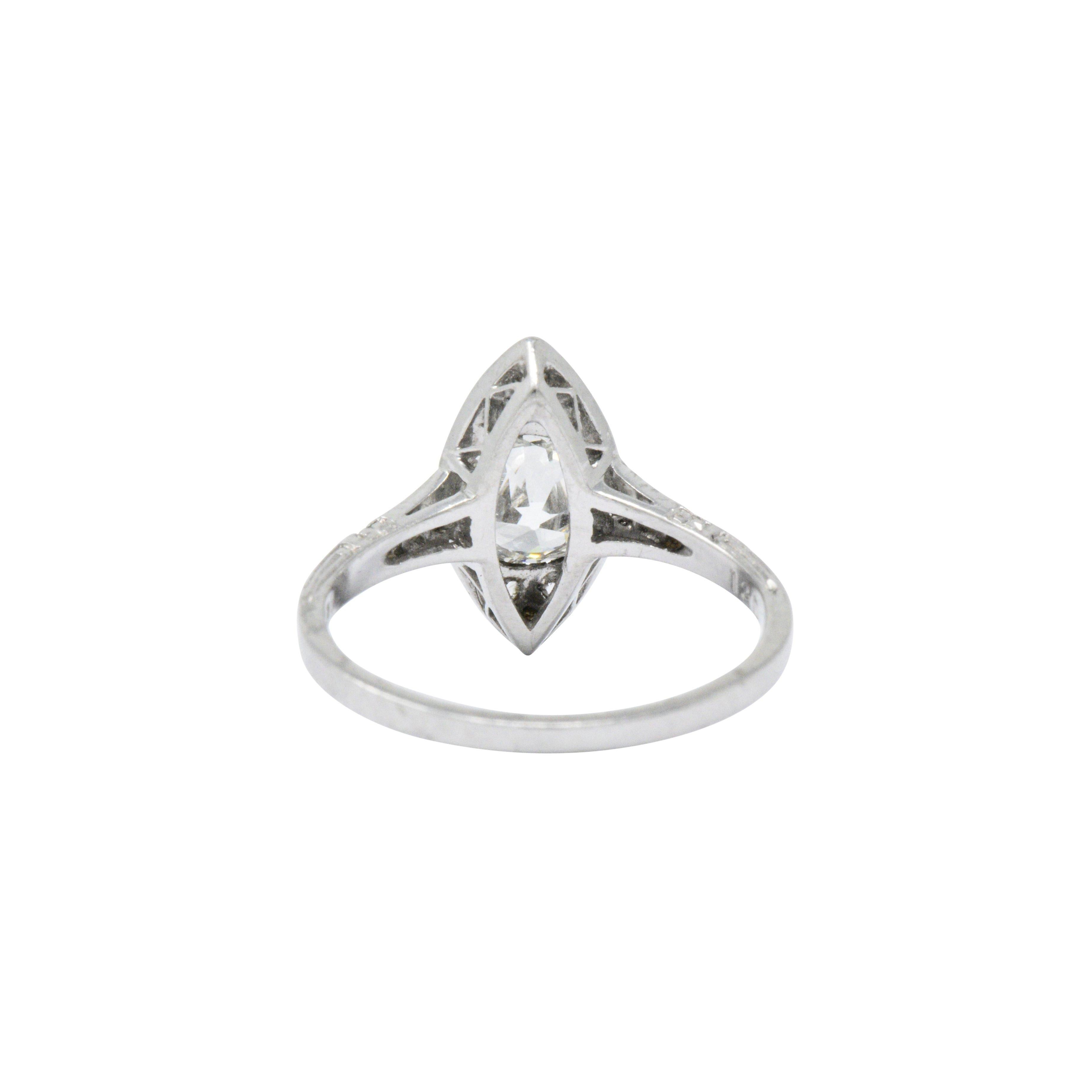Art Deco 1.06 Carats  Diamond Platinum Navette Dinner Ring GIA 5