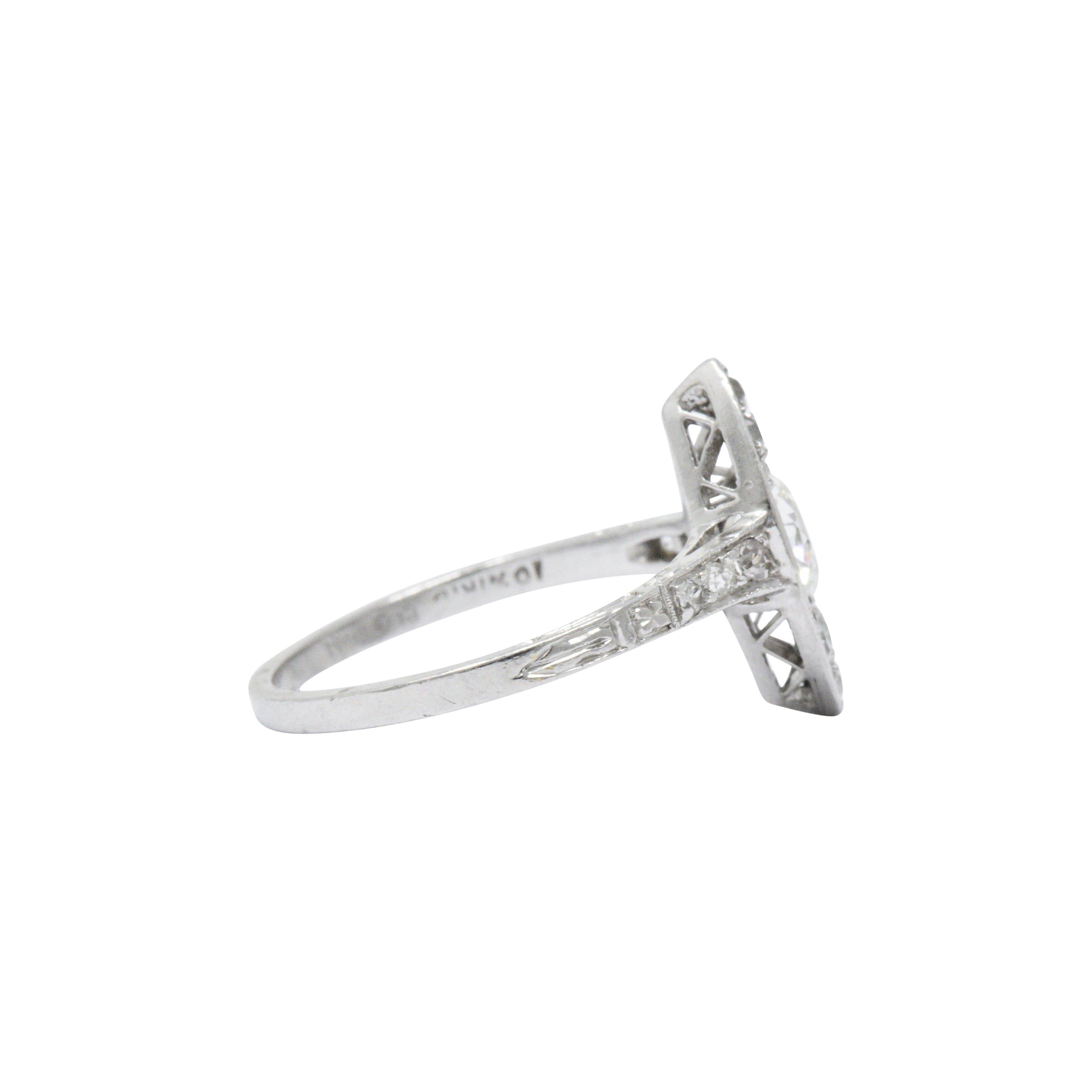 Art Deco 1.06 Carats  Diamond Platinum Navette Dinner Ring GIA 1